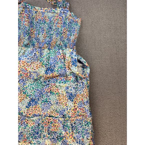 J. Crew Dress Floral Cotton Smocked Midi Tiered Multicolor Size Medium - Picture 6 of 10